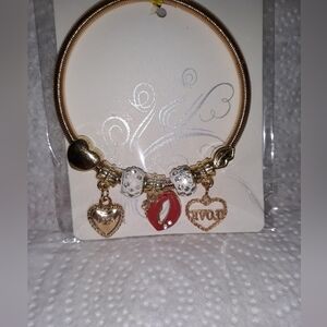 NEW Gold and Red Heart Charm Bracelet NWT